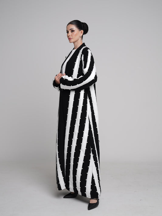 White Lines with beads Abaya