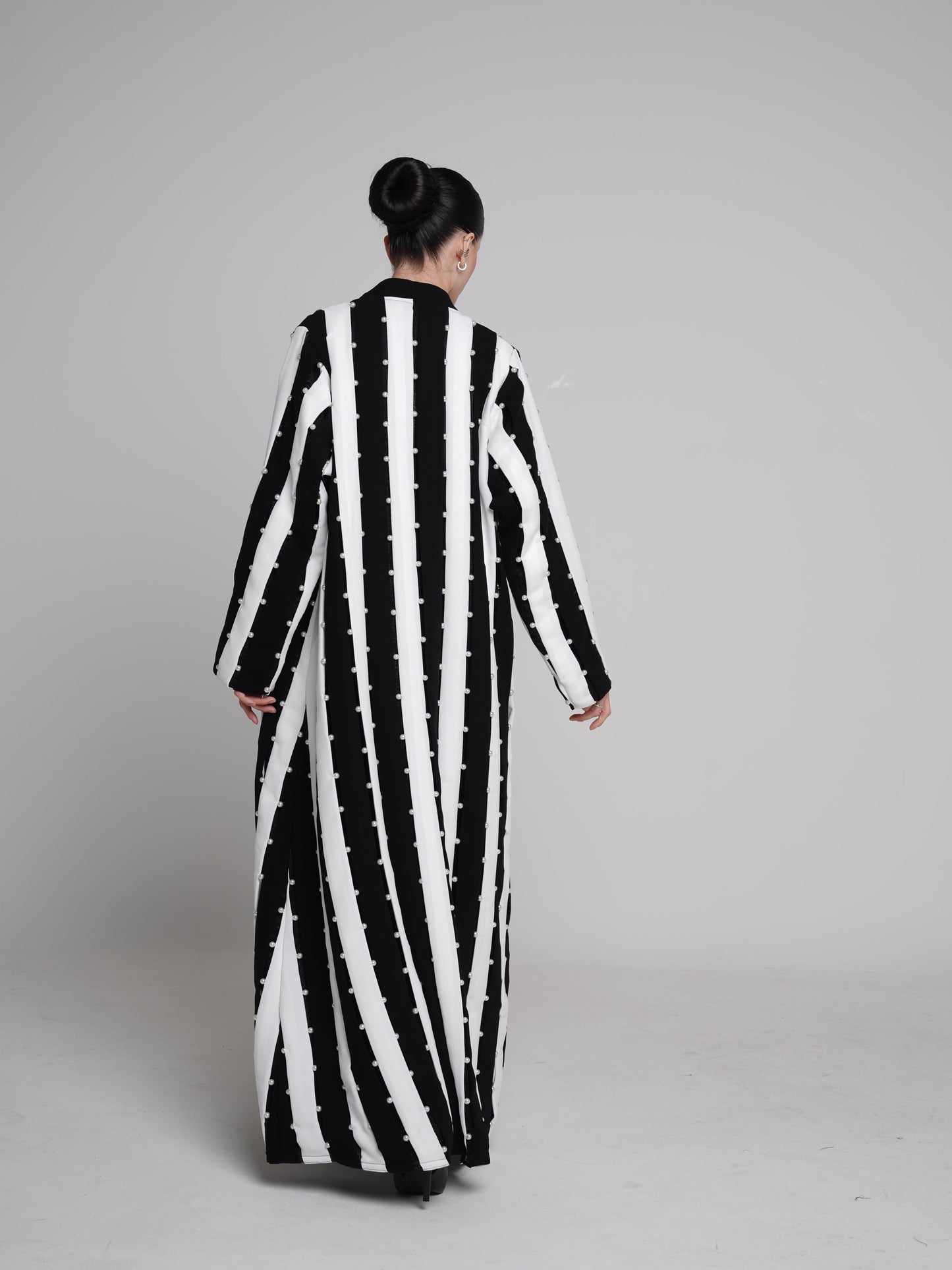 White Lines with beads Abaya