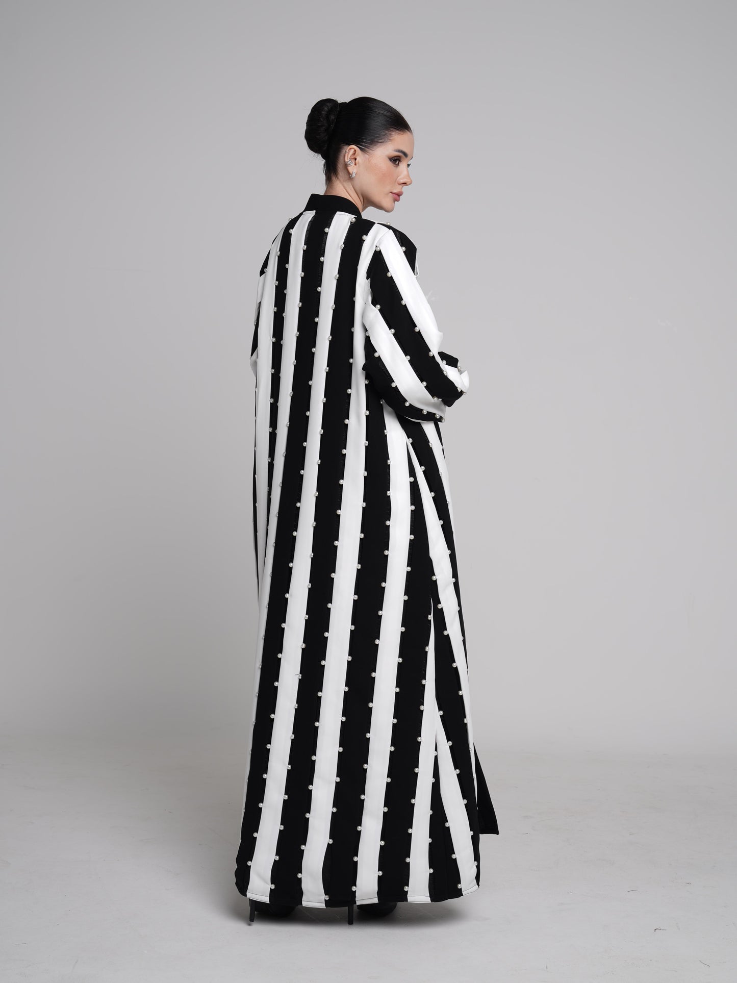 White Lines with beads Abaya