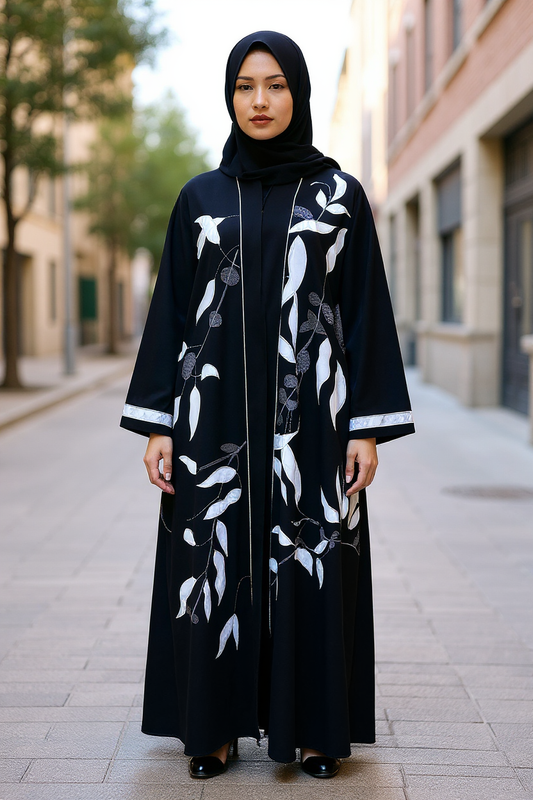 Abaya with White Pattern