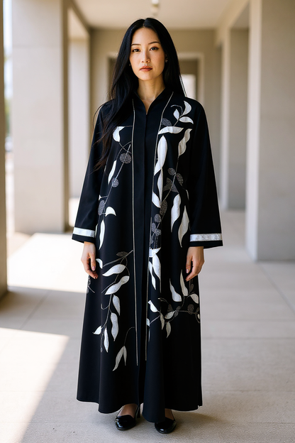 Abaya with White Pattern