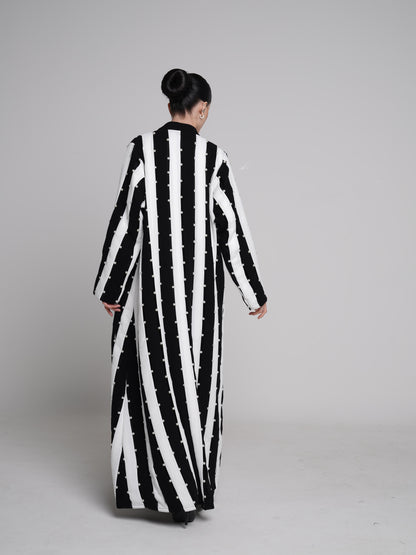 White Lines with beads Abaya