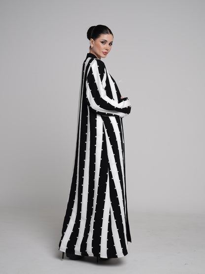 White Lines with beads Abaya