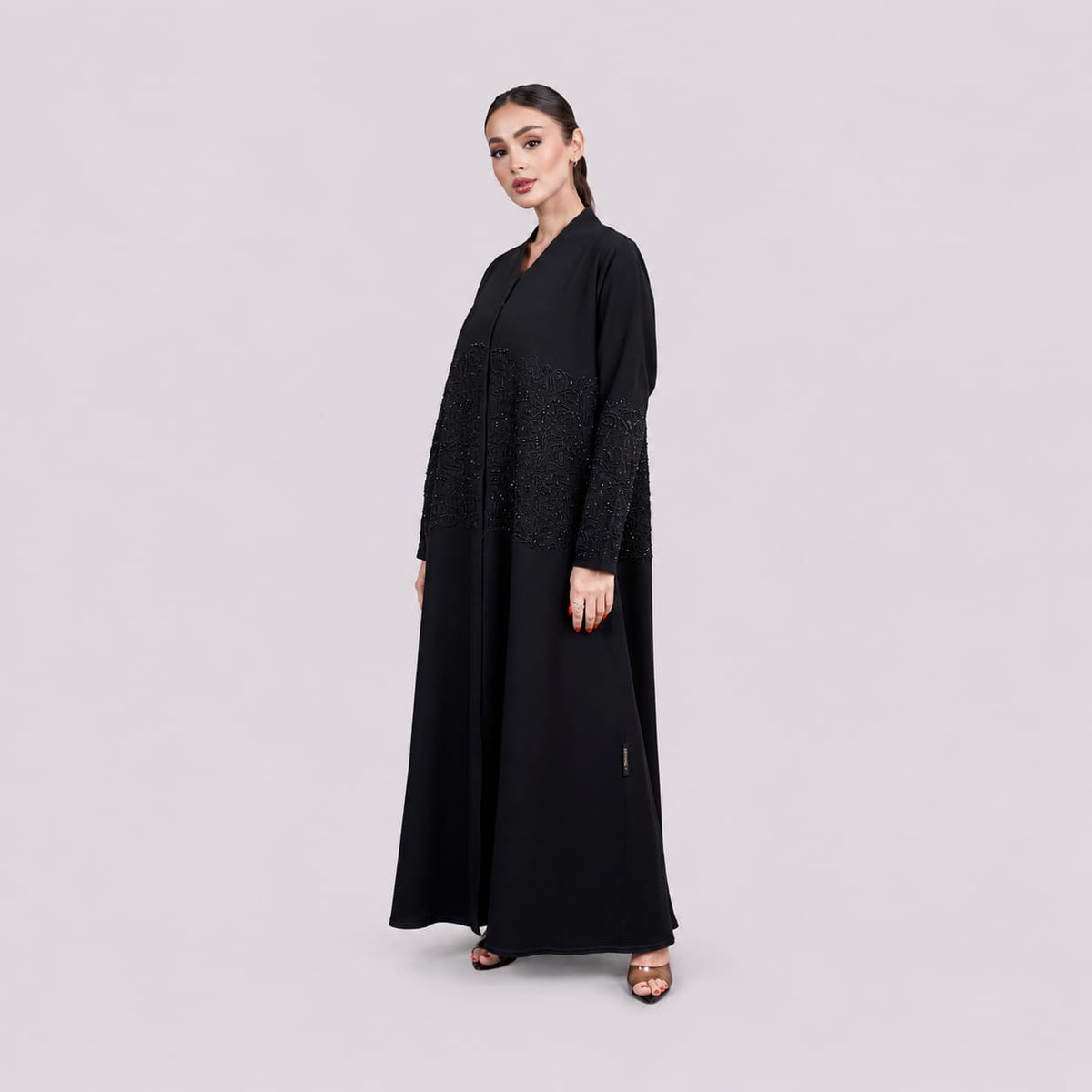 Noir Lace-Waist Abaya
