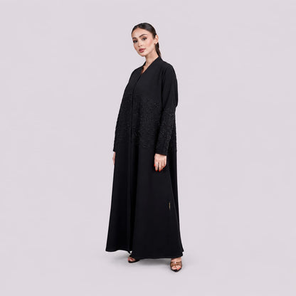 Noir Lace-Waist Abaya