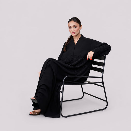 Noir Lace-Waist Abaya