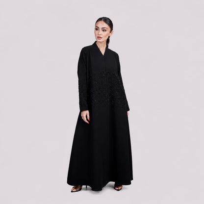 Noir Lace-Waist Abaya